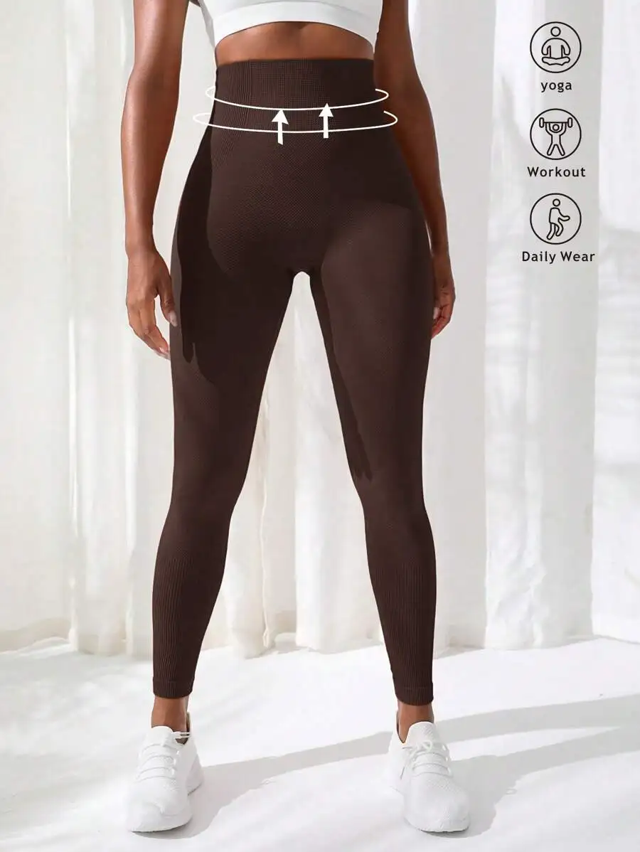 

High Waist Solid Color Yoga Leggings For Women Breathable Stretch Workout Pants