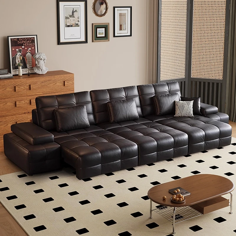 

Electric sofa headboard layer cowhide Italian leather sofa remote control telescopic