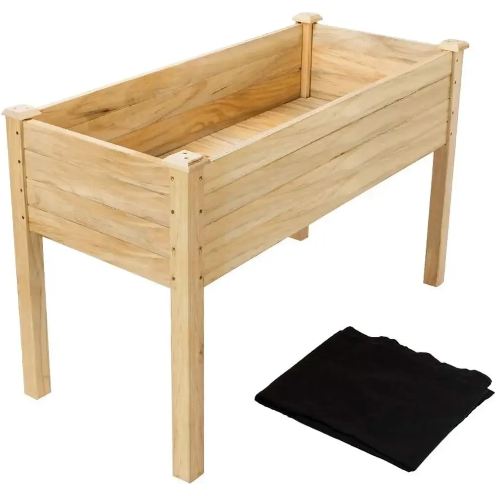 48.5x22.5x30 Large Wooden Elevated Garden Bed with Liner, Heavy-Duty Planter for Vegetables and Fruits, Outdoor Durable Planter