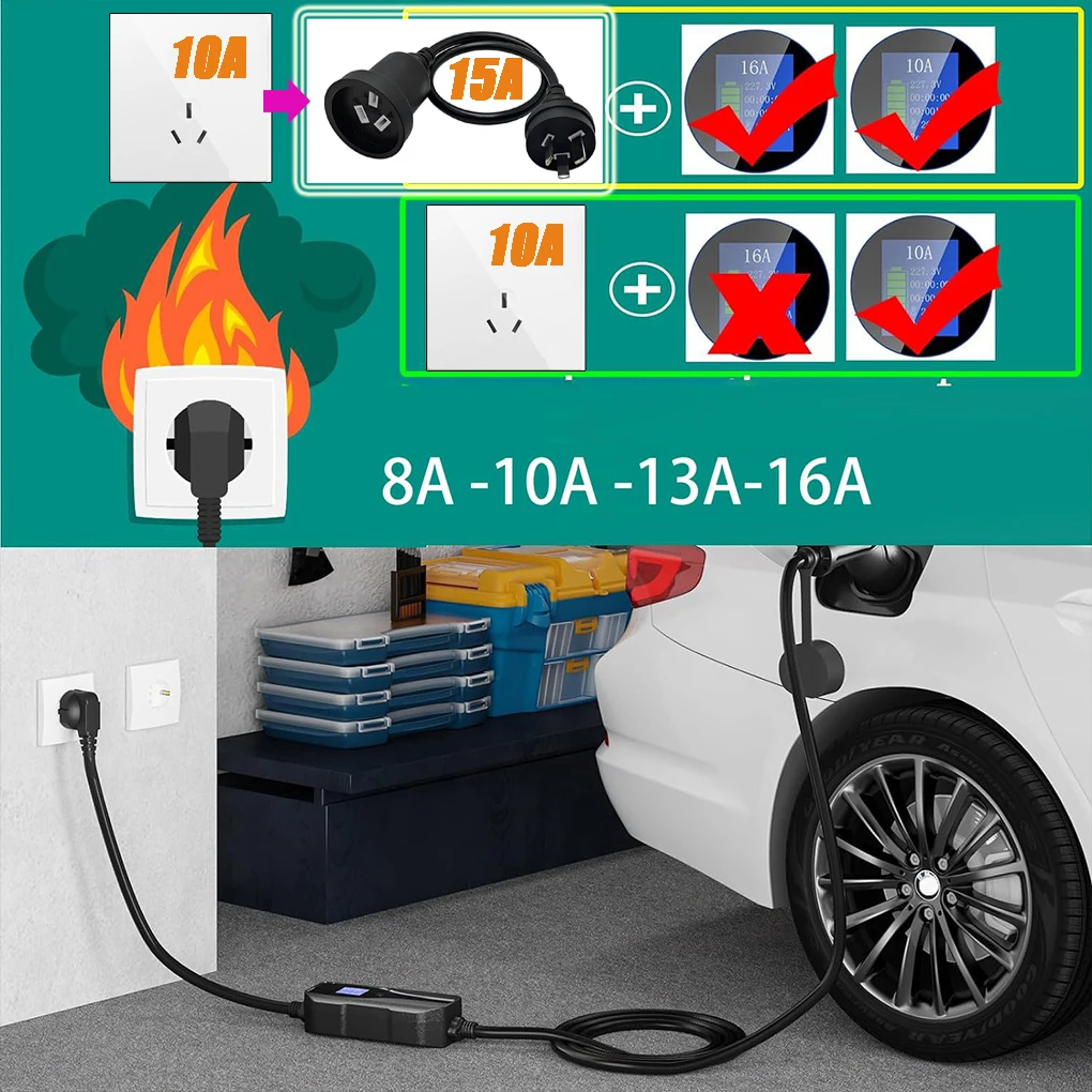 15a To 10a Charging Adapter Adapter 20CM Portable Ev Charger Accessory For Electric Vehicles Durable AU Plug