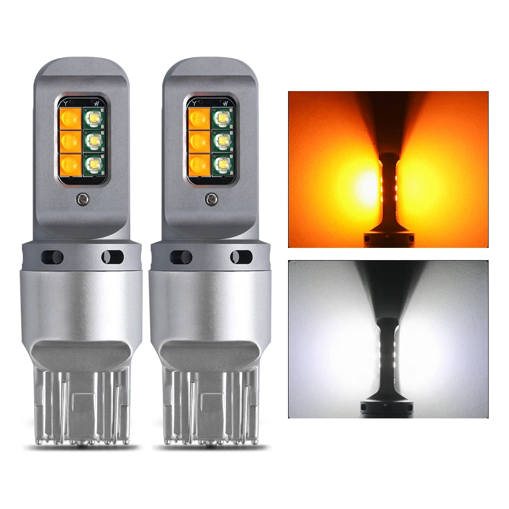 

2pcs DRL White Turn Signal Lights Amber Yellow Two Colors 12SMD 1800LM 1157 P21/5W BAY15D T20 7443 W21/5W T25 3157 P27/7W 12V