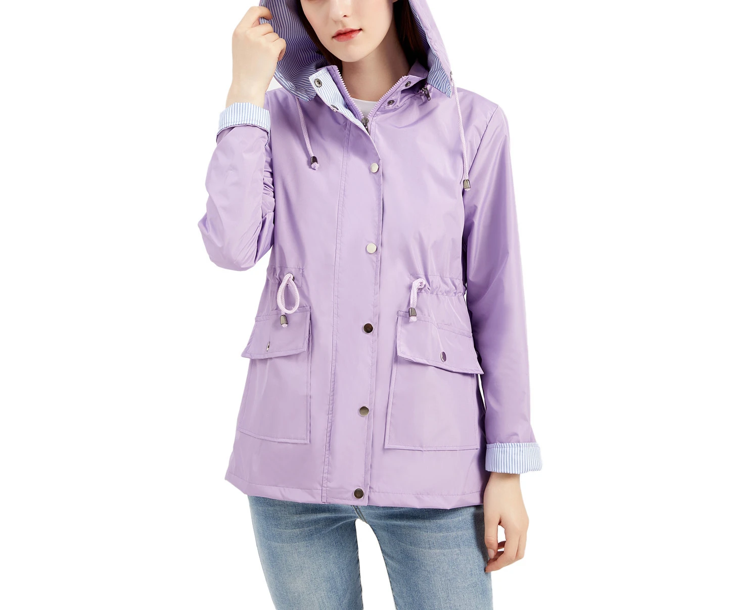 

Women's Fashion Waterproof Jacket Spring Autumn Detachable Hood Trench Coat Loose Overcoat Women new Windbreak Outwear