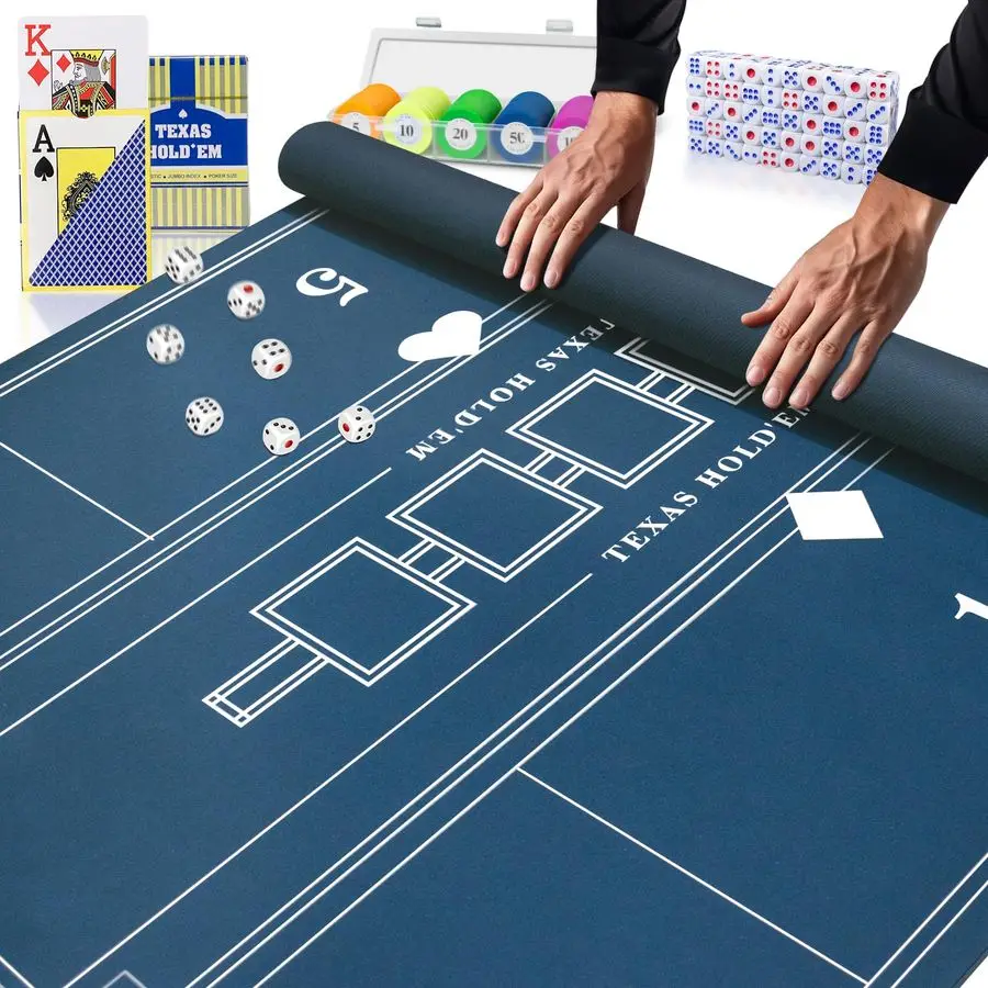 

Настольный коврик для покера Blackjack Texas HoldEm 70 X 35 для семейных игр NightCasino Покерный топпер для столов в сумке для хранения на молнии с