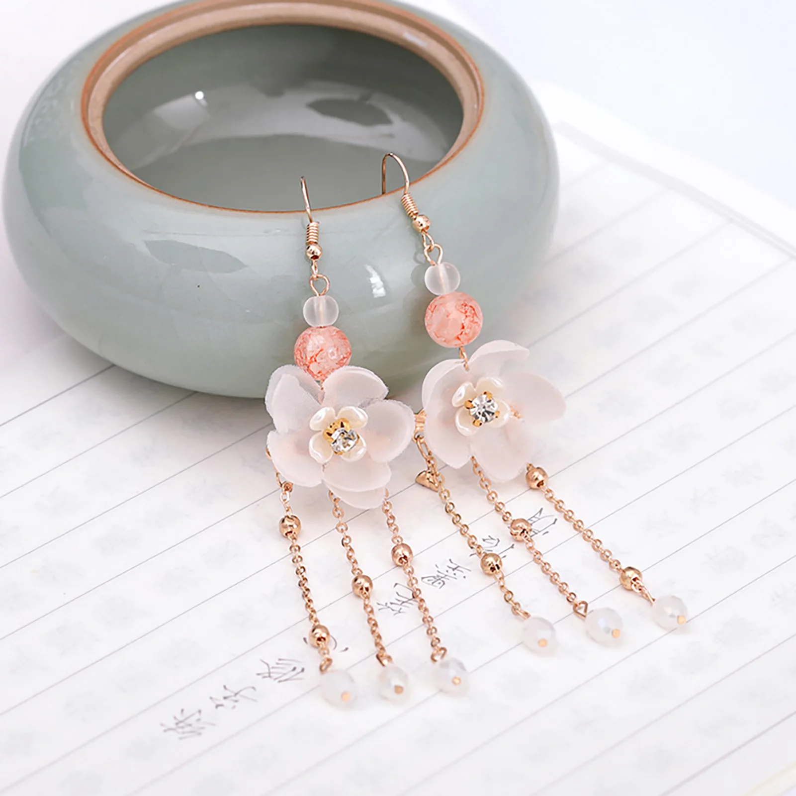 Chinesische Hanfu Haar Stick Haarnadel Ohrringe Haar Zubehör Set Lange Fransen Vintage Haarnadel Blume Handgemachte Hochzeit Haar Schmuck – Detail 6