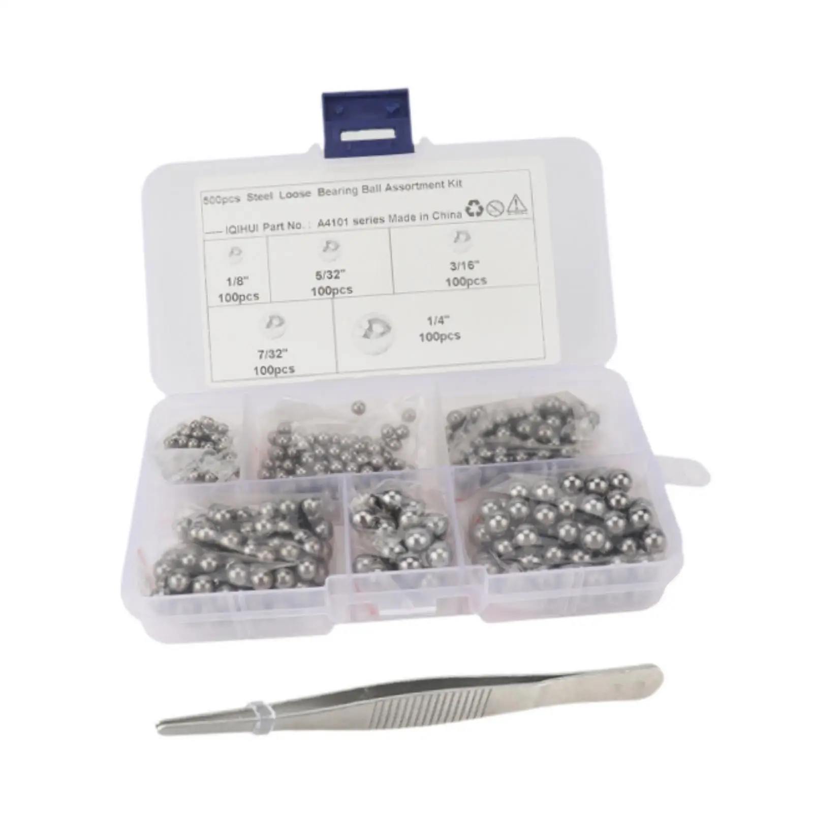 500Pcs G25 Bearing Steel Balls High Precision with 1 Tweezers Assortment Kit 1/8