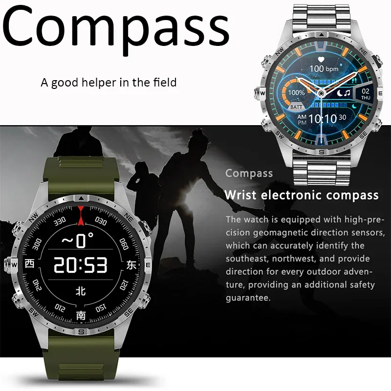 GPS Smart Watch for Men Women Rugged Outdoor Watch with GPS men's  sports watch pulse oximeter electronic compass smart watch