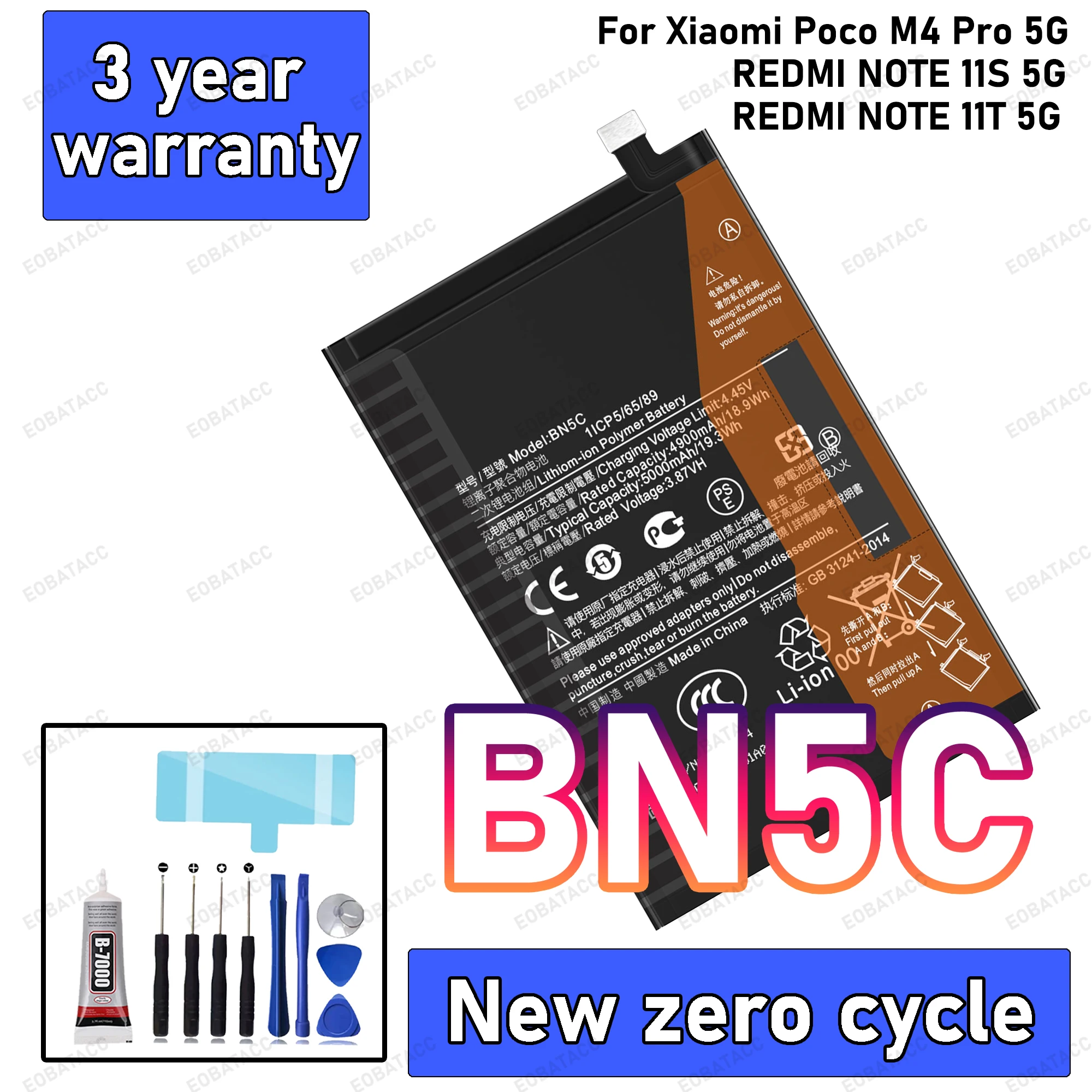 100% New High Quality BN5C 5000mah Battery For Xiaomi Poco M4 Pro 5G/REDMI NOTE 11S 5G/ NOTE 11T 5G Phone Replacement Bateria