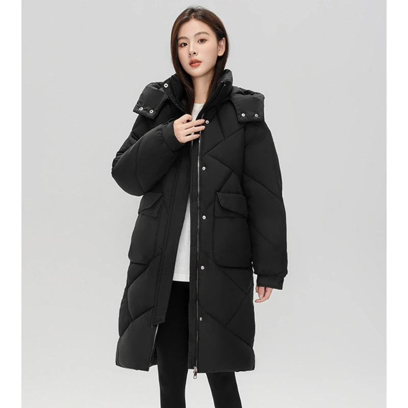 Women Winter Down Jackets Hooded Loose Thick Puffer Coat Parkas with Pockets 066C