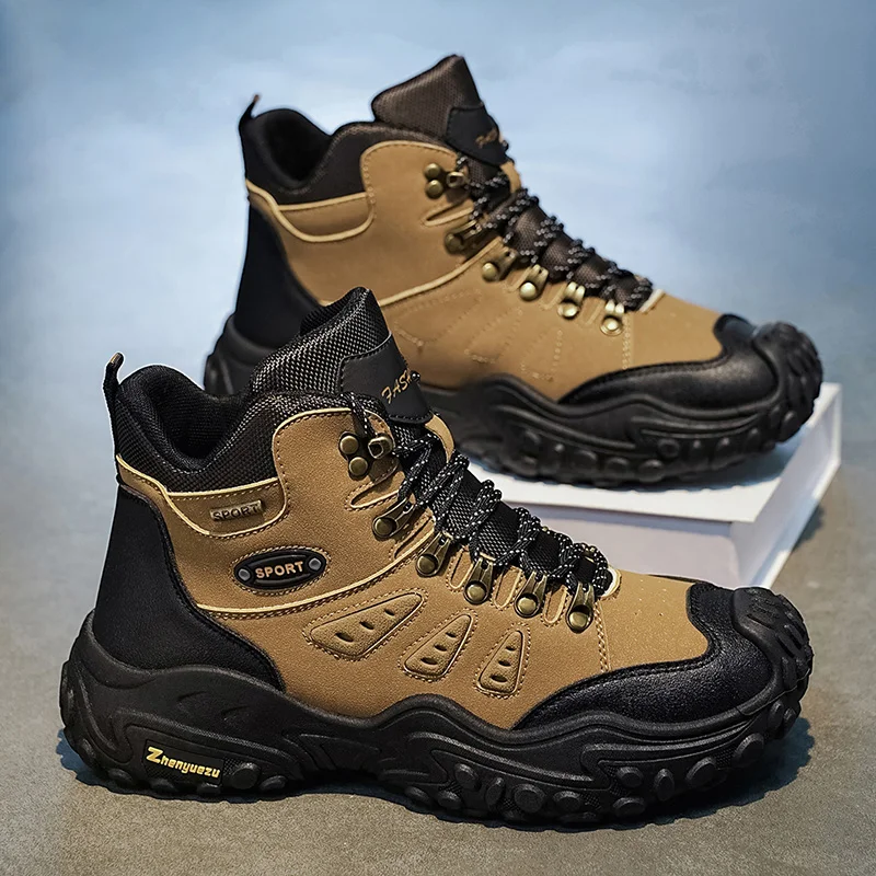 Men's High-Top Large Size Solid Color Versatile Outdoor Adventure Hiking Boots, Suitable for Outdoor Hiking, Travel, Camping, Mountaineering, and Wild Fishing