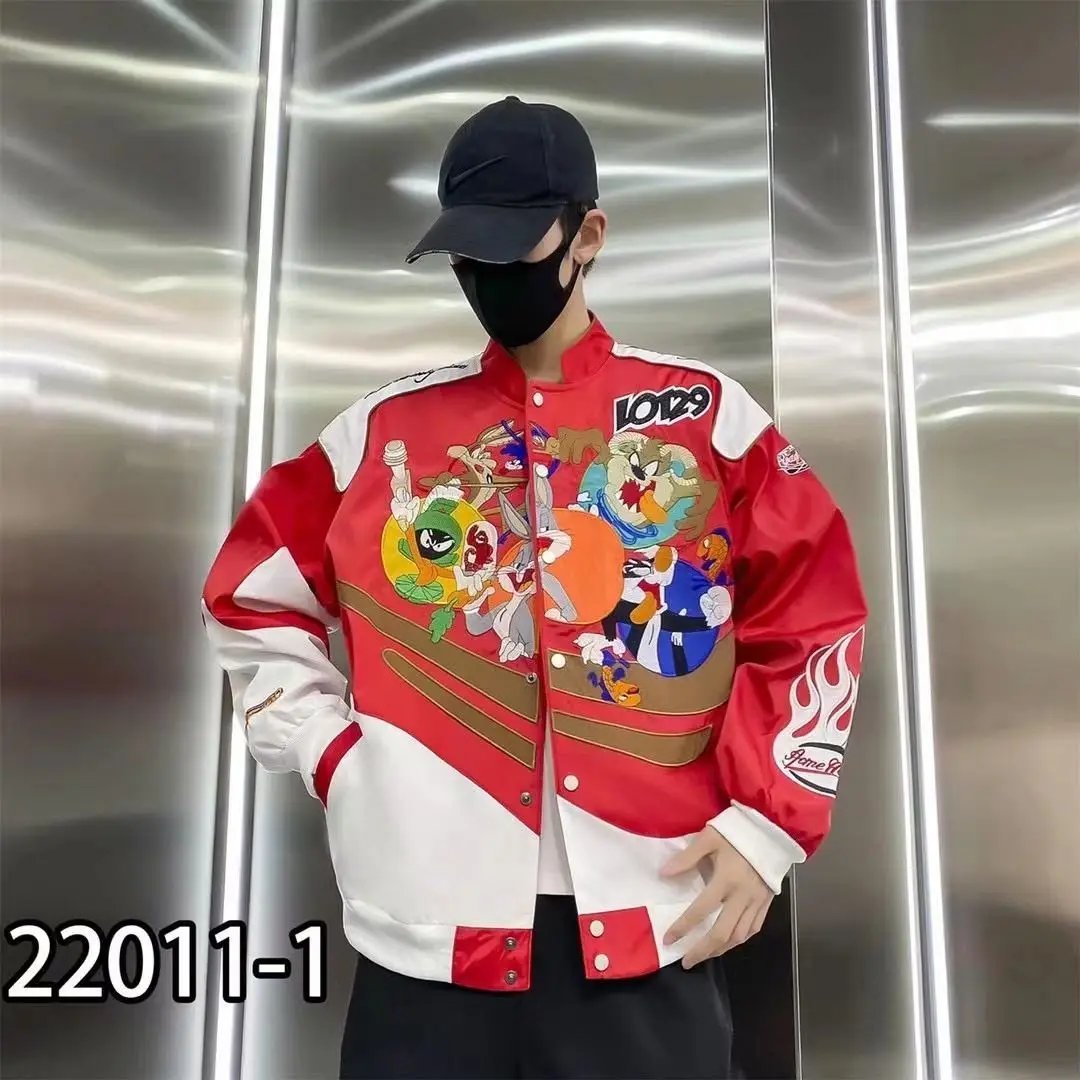 Embroidery Men Bomber Jacket Long Sleeve Streetwear Cotton Windbreaker Hip Hop Harajuku Autumn Winter Jacket Motorcycle Suit