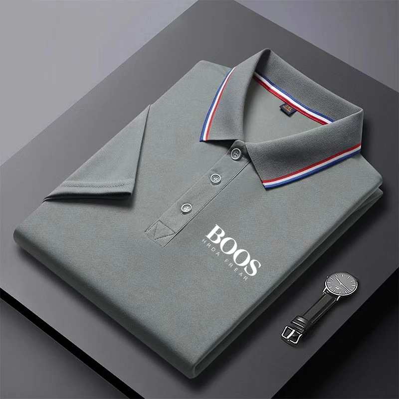 New Men'S Casual Fashion Comfortable Polo Shirt Solid Color Short Sleeve Polo Shirt Casual Fashion Collar Top