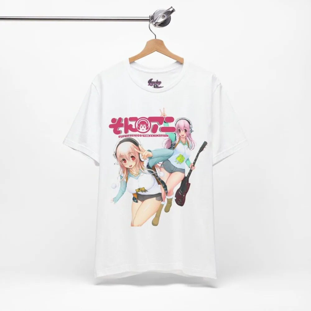 Heißes Super Sonico Grafik-T-Shirt Y2K Ästhetik Streetwear Unisex Oversized Sommer Baumwolle Print Retro Anime Tee Kleidung Oberteile – Detail 2
