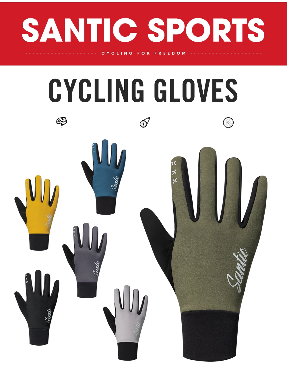 Santic Winter-Fahrradhandschuhe, universell, warm, winddicht, Touchscreen, Reiten, MTB, alle Finger, Rennräder, Sportausrüstung WZ24P206 – Detail 1
