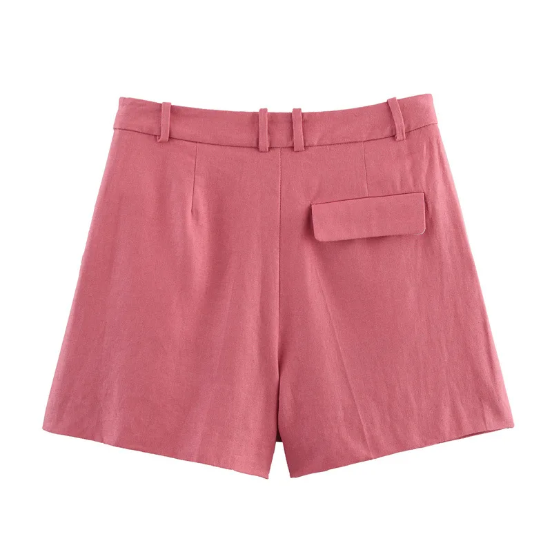 Frauen Sommer Zwei Stück Kurze Set Vintage Solide Einreiher V-ausschnitt Weste Tops + Zipper Shorts Büro Dame Anzüge