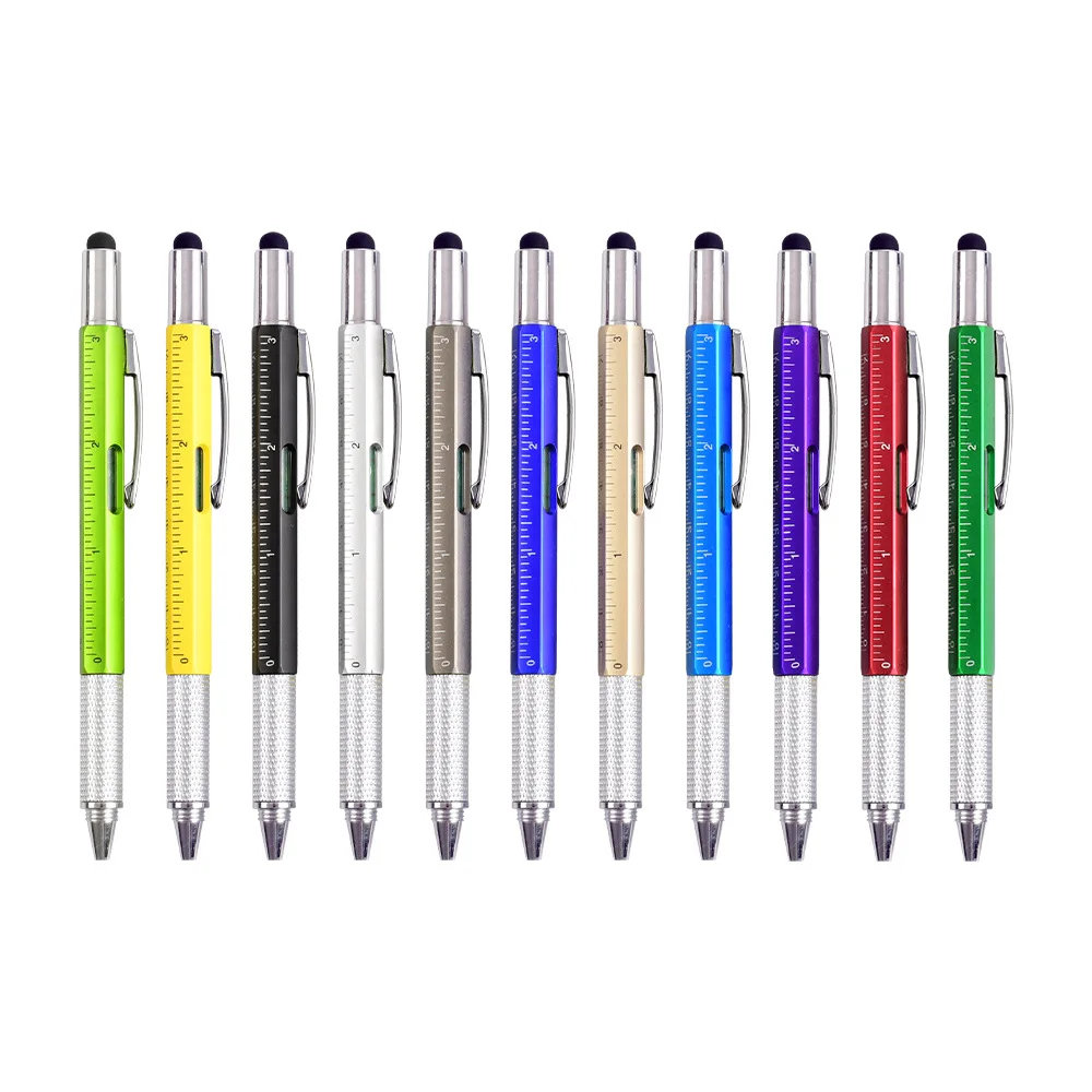 22 Pcs 6-in-1 Metal Tool Pen with Level Gauge, Ruler, and Stylus Tip | Multifunctional Writing & Measuring Pen for Office