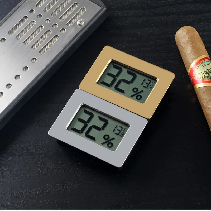 Digital Display Cigar Electronic Hygrometer Thermometer Humidity Gauge Metal Cigar Accessories °C/°F Switchable