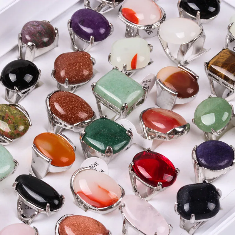 Mix Lot 20pcs Natural Stone Rings Women's men  Vintage Ring Fashion Jewelry Bague Free Shipping