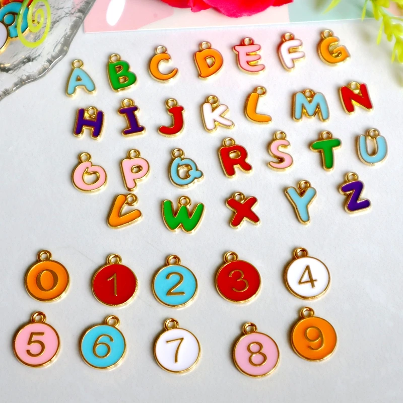 26/10/36pcs צבעוני אותיות דו צדדי אותיות ססגסוגות ספרות תליון זהב עגילים עגילים תכשיטים