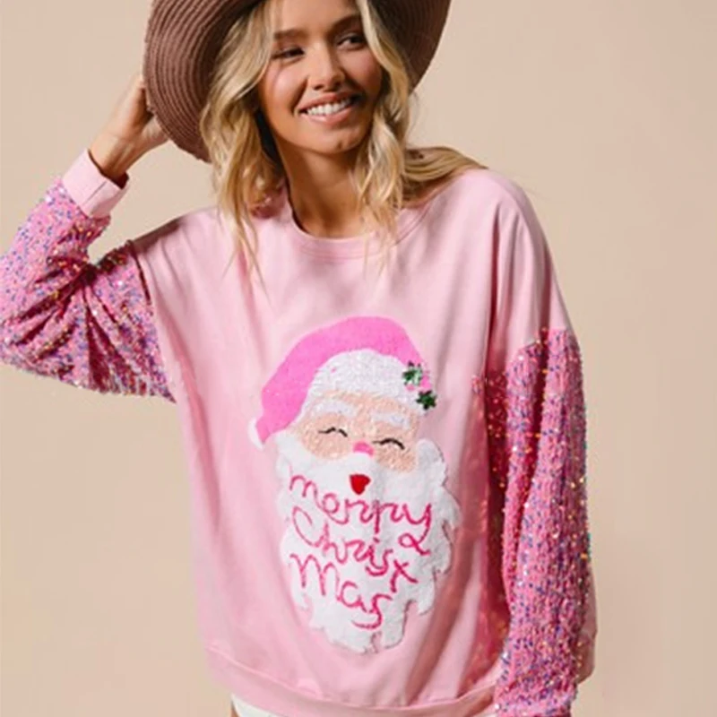 Bobo Christmas Graphic Sweatshirts Women Autumn New Casual Loose Preppy Style O-neck Hoodies Femme Streetwear Cute Pullover Top