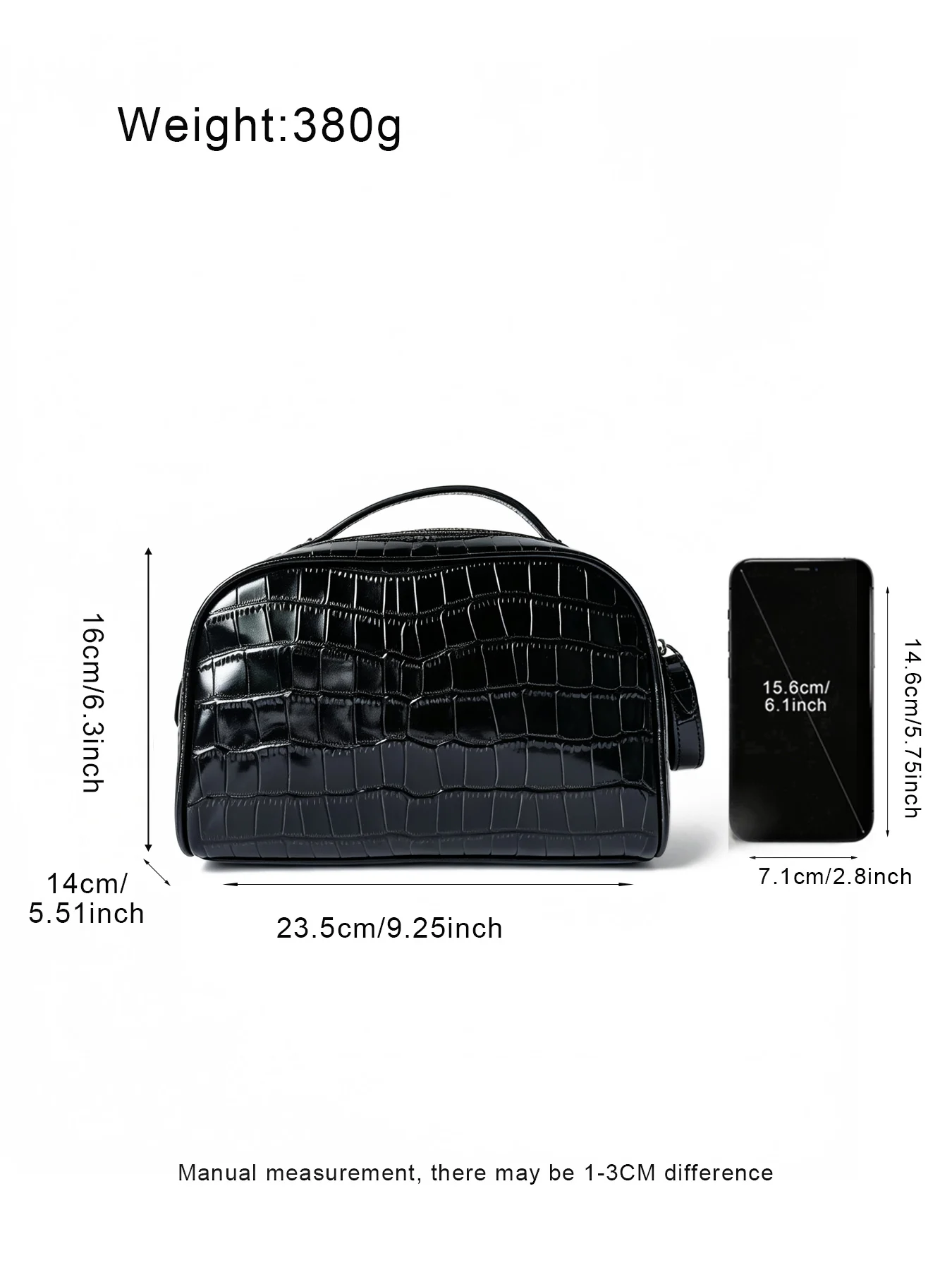 Echtes Leder Krokodil-Prägung Schwarzes Kosmetiktaschen-Set für Damen Toilettenartikel-Organizer Große Kapazität Reise-Make-up-Tasche – Detail 4