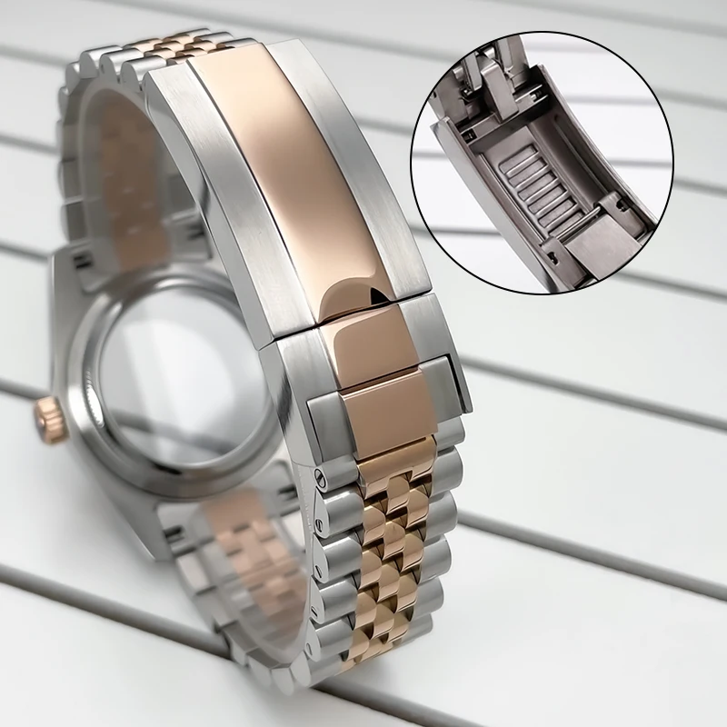 36mm/39mm NH35 Case 2T Rose Gold DJ President Jubile Strap Diamond Bezel Sapphire Glass Mod For NH35 NH36 Movement Watch Case