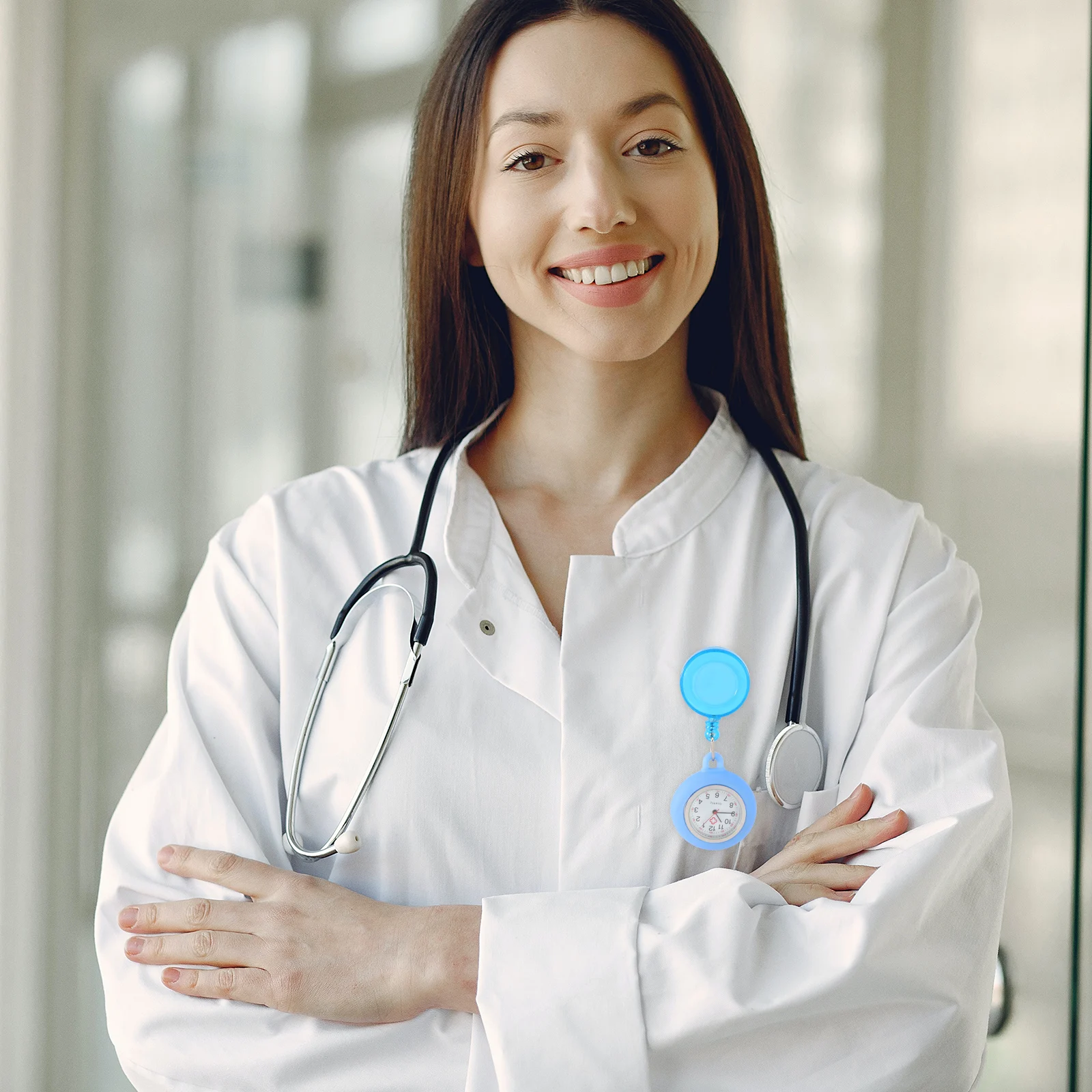 Luminous Doctor Watch Badge Reel Pocket Watch Fashion Smiling Face Durable Lightweight Accurate Time Clear Number Clip-On