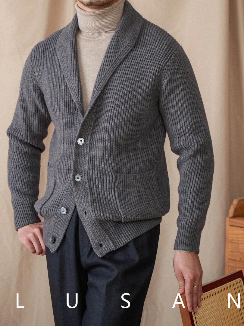 High-End Autumn and Winter Design Style Italian Green Collar Long Sleeve Woven Cardigan Casual Retro Warm Coat