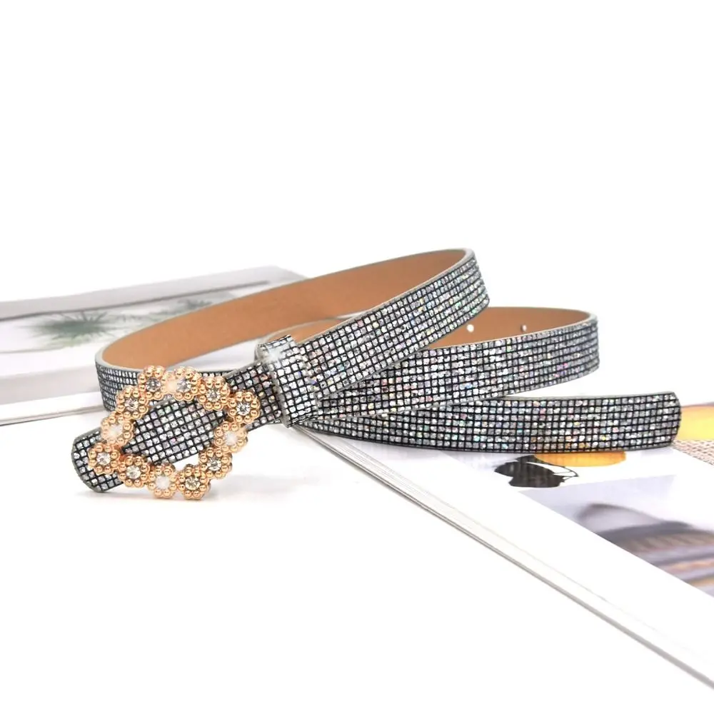 Vintage Bling Bling Sparkling Rhinestone Belt Glitter Versatile Slide Buckle Belt Luxury Brand Design Trendy Waistband Women