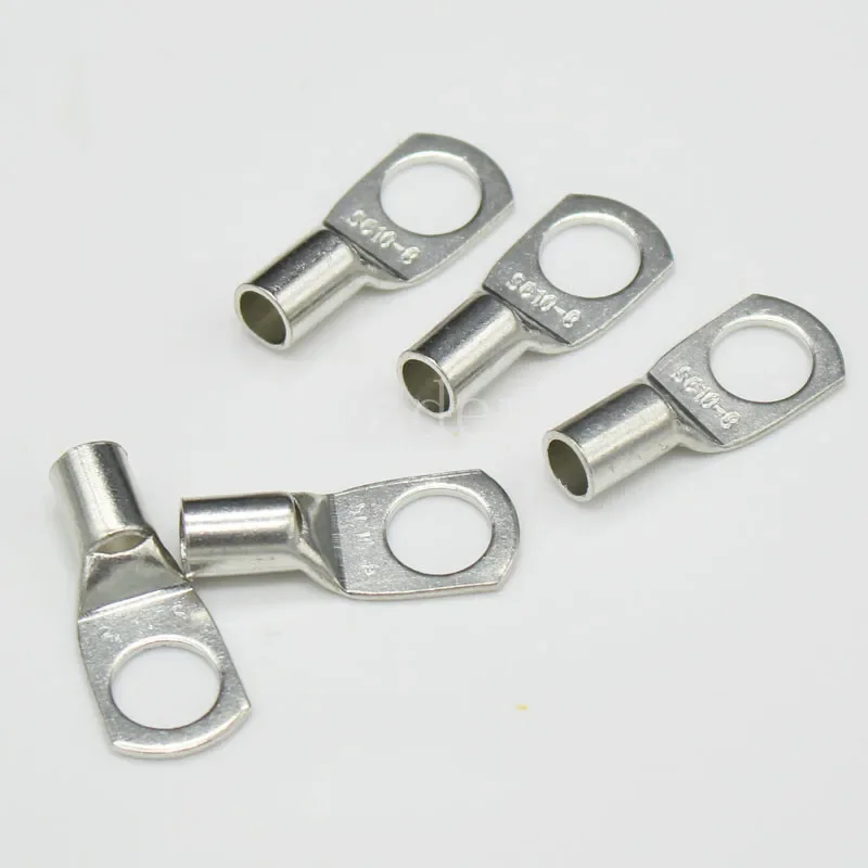 

BLUSNUSOLAR 100Pcs SC10-6 Non-Insulated U-Type Copper Crimp Terminals 6mm2 Wire Connector Silver Tone