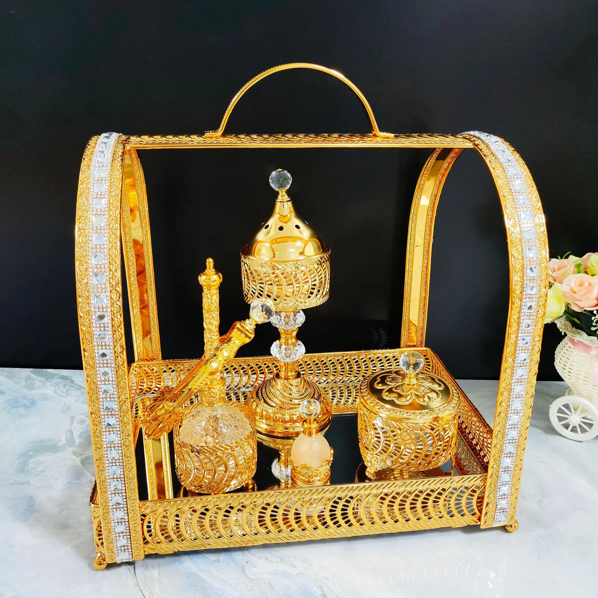 

Arabian Metal Incense Burner Set Gold and Charcoal Incense Burner