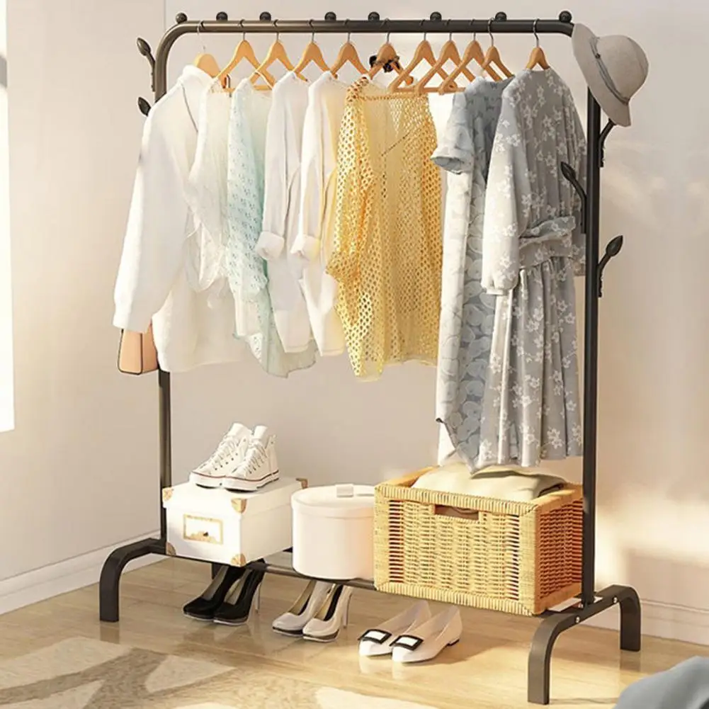 Clothing Storage Shelf Bottom Shelf Design Good Load Bearing Non-Slip Clothes Drying Rack Iron Freestanding Garment Storage Rack