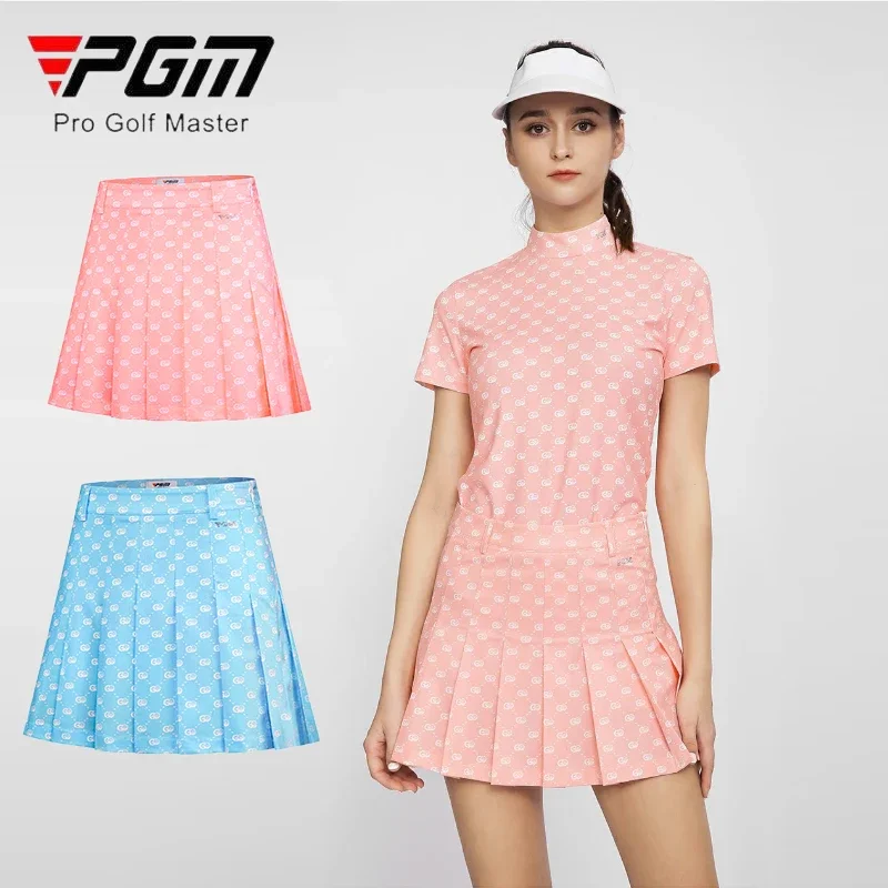 

PGM Women Waterproof Golf Short Skirt Ladies Anti-exposure Pleated Pantskirts High Waisted Printing Culottes Casual Golf Skort