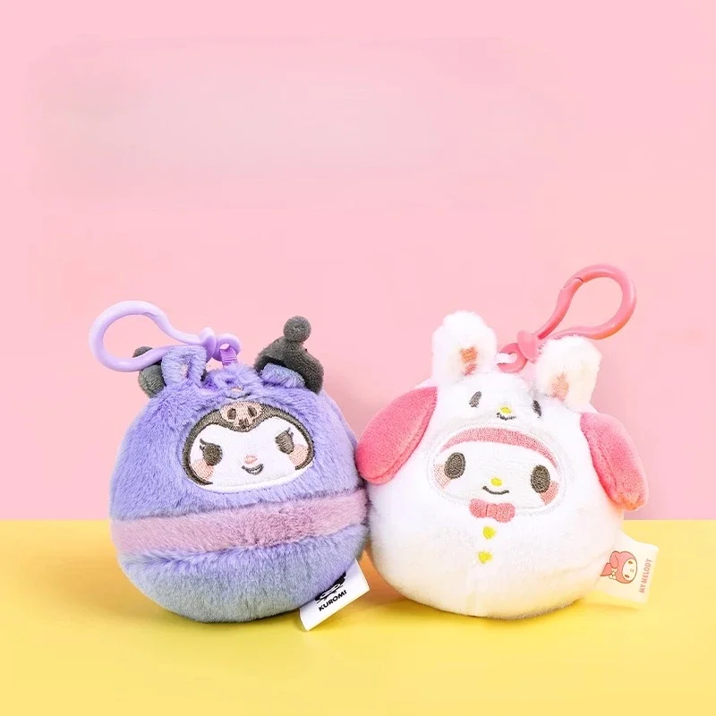 

Miniso Sanrio Licensed Cinnamoroll & My Melody Plush Keychain Cute Round Stuffed Animal Bag Charm for Purse Backpack Accessories