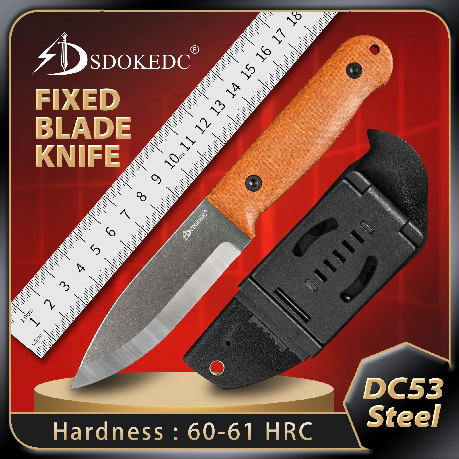 

SDOKEDC Fixed Blade Knife DC53 Steel Micarta Handle Camping Edc Multitool Utility Box Cutter Outdoor Men Gifts