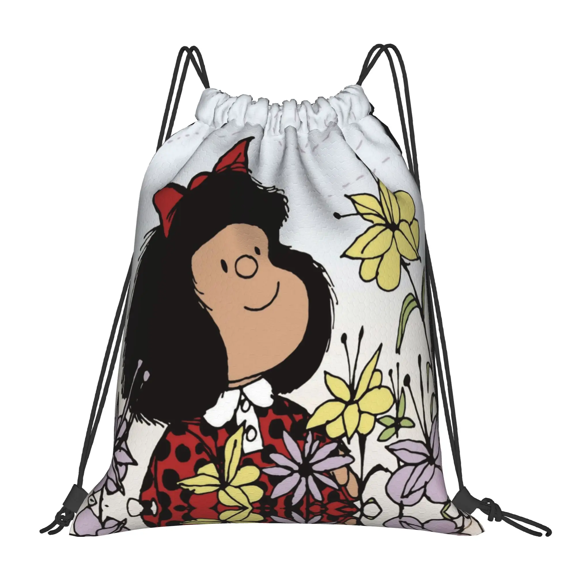 Mafaldas Flowers 80s Backpack Drawstring Sports Bags Gym Bag Water Resistant String Sackpack for Working Out 36cm (W) x 43cm (H)