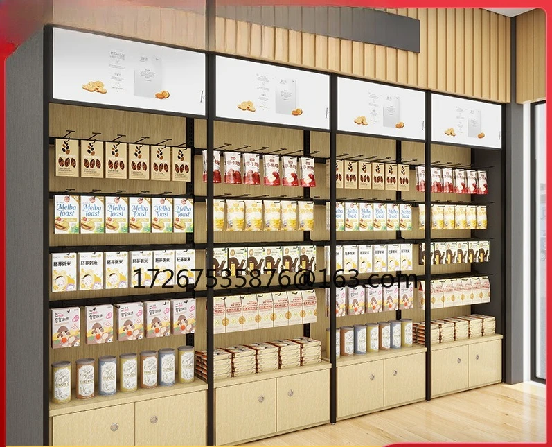 

Steel and wood shelves Convenience store stationery boutique display Snacks, supermarket shelves display shelves