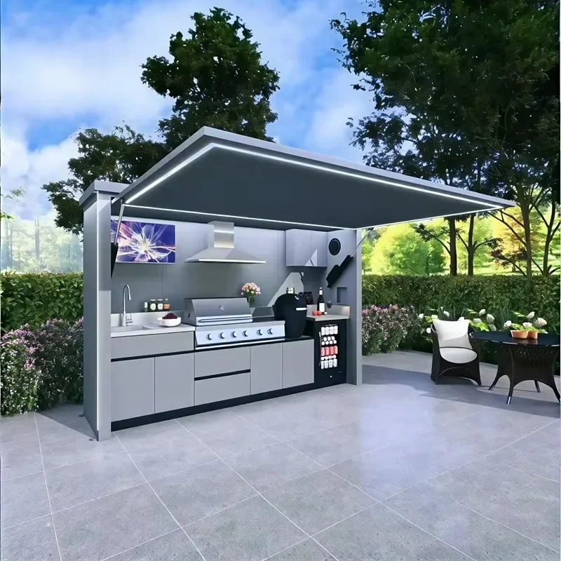 Outdoor Mobile Kitchen, Rolling Modular BBQ Cooking Station With Cabinet Storage For Home & Resort Custom