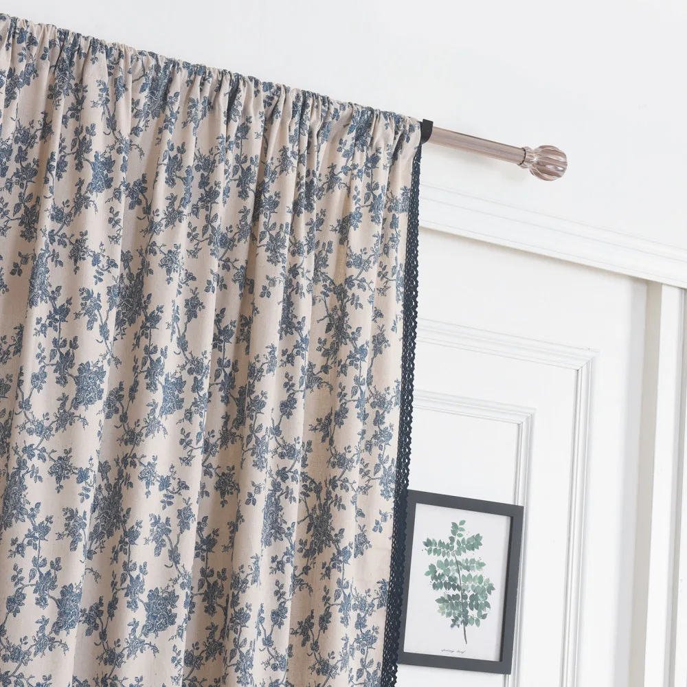 American Garden Orchid Cotton Linen Home Window Curtain Thick Blackout Drapes Bay Window Curtains for The Living Room