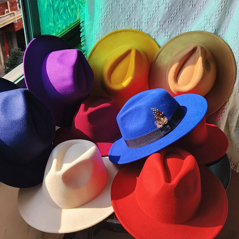 7cm Fedora z szerokim rondem brzoskwiniowe serce cylinder męskie pióro Fedora taśma Panama jazzowy kapelusz biznes kapelusz hurtowy sombrero