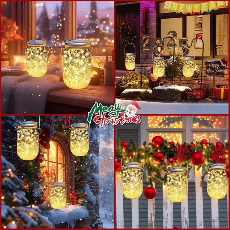 Solar Powered Fairy Lights- Waterproof 12 Pack Mason Jar Lid Lights With 30 Leds, Firefly String Light Design& Hangers