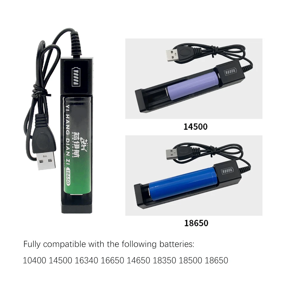 Quick Charging 18650 1 Slot Battery Charger USB Universal Smart Rechargeable Lithium Battery Charger For 14500 14650 16650 18500