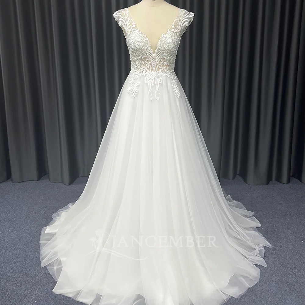 

Customized V Neck A Line Wedding Dresses 2025 Bride Lace Factory Wholesale Sleeveless Bridal Gown vestidos de novia boda