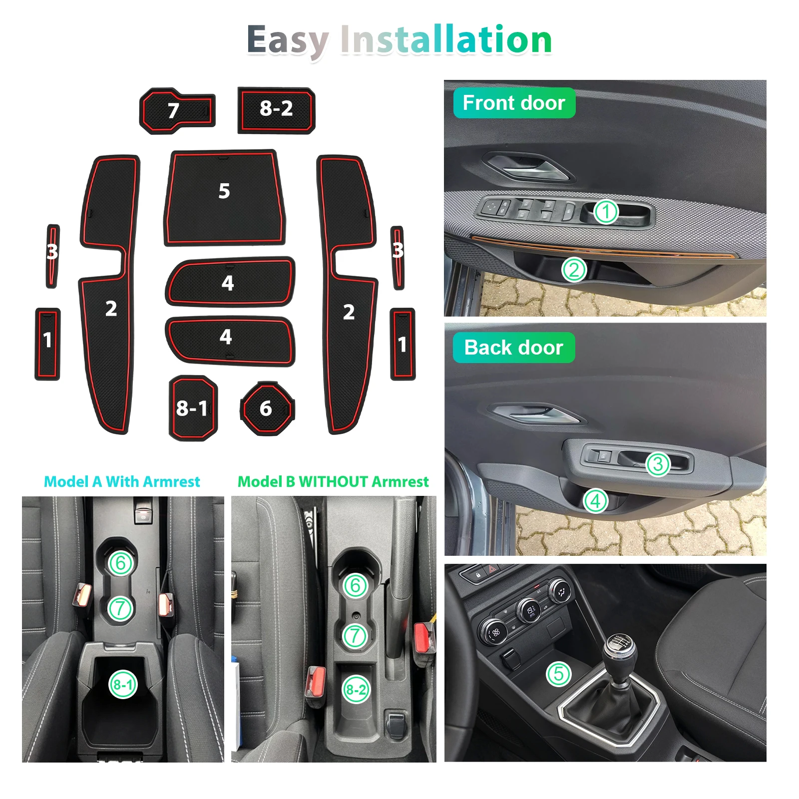 RUIYA for Dacia Sandero 3 / Sandero Stepway III Car Door Groove Mat Anti-slip Slot Pad Auto Dacia Sandero 3 Accessories 2024