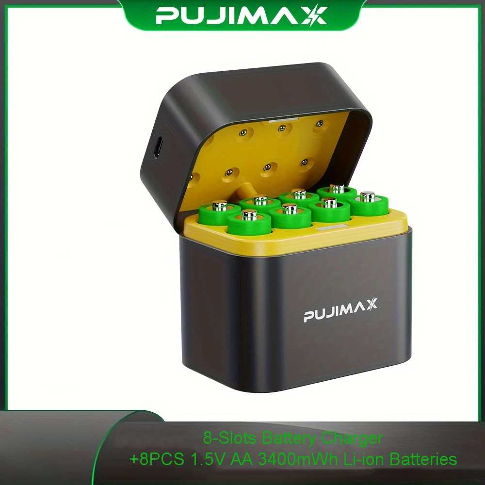 PUJIMAX Oplaadbare Li-ion AA-batterijen 1,5 V AA 3400 mWh lithium-ionbatterij + oplader Klokradio Videogame digitale batterij