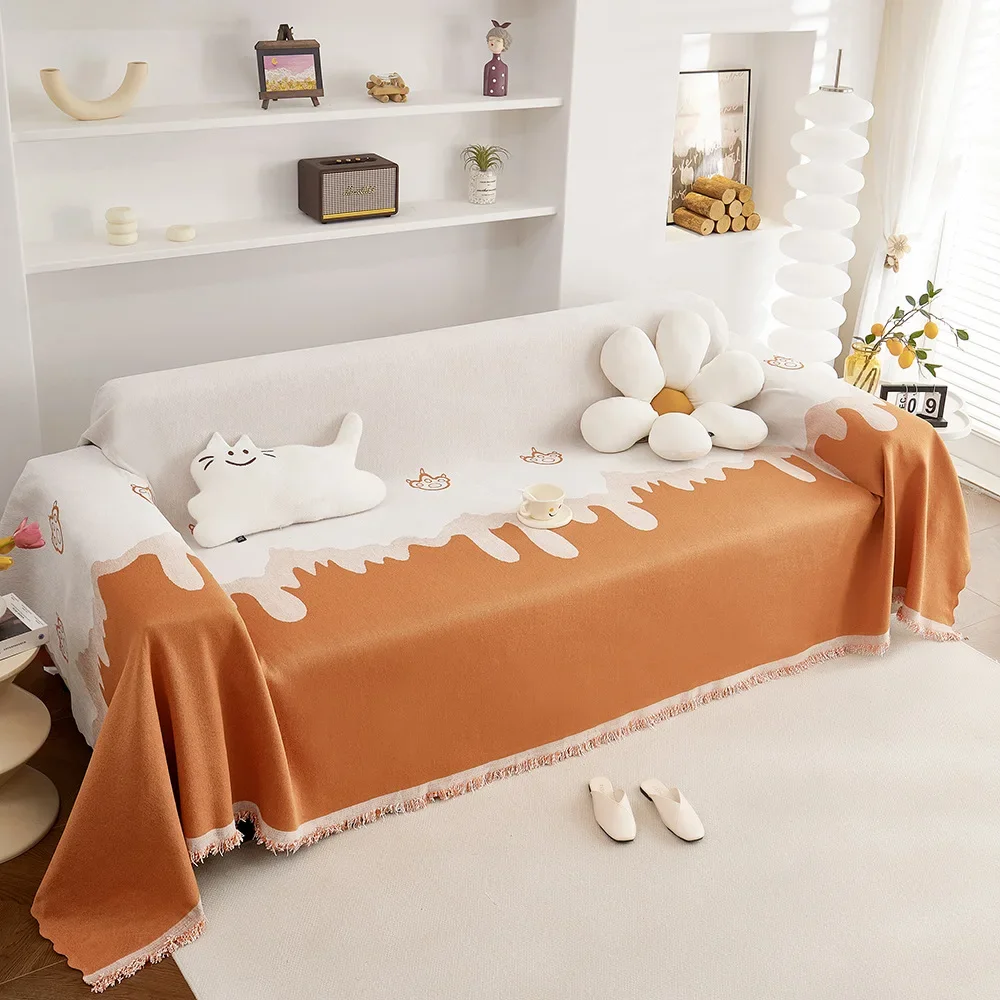 Chenille Sofa Towel with Tassels Four Seasons Universal Anti-slip Camping Picnic Blanket Relax Beach Mat Couch Cover 3