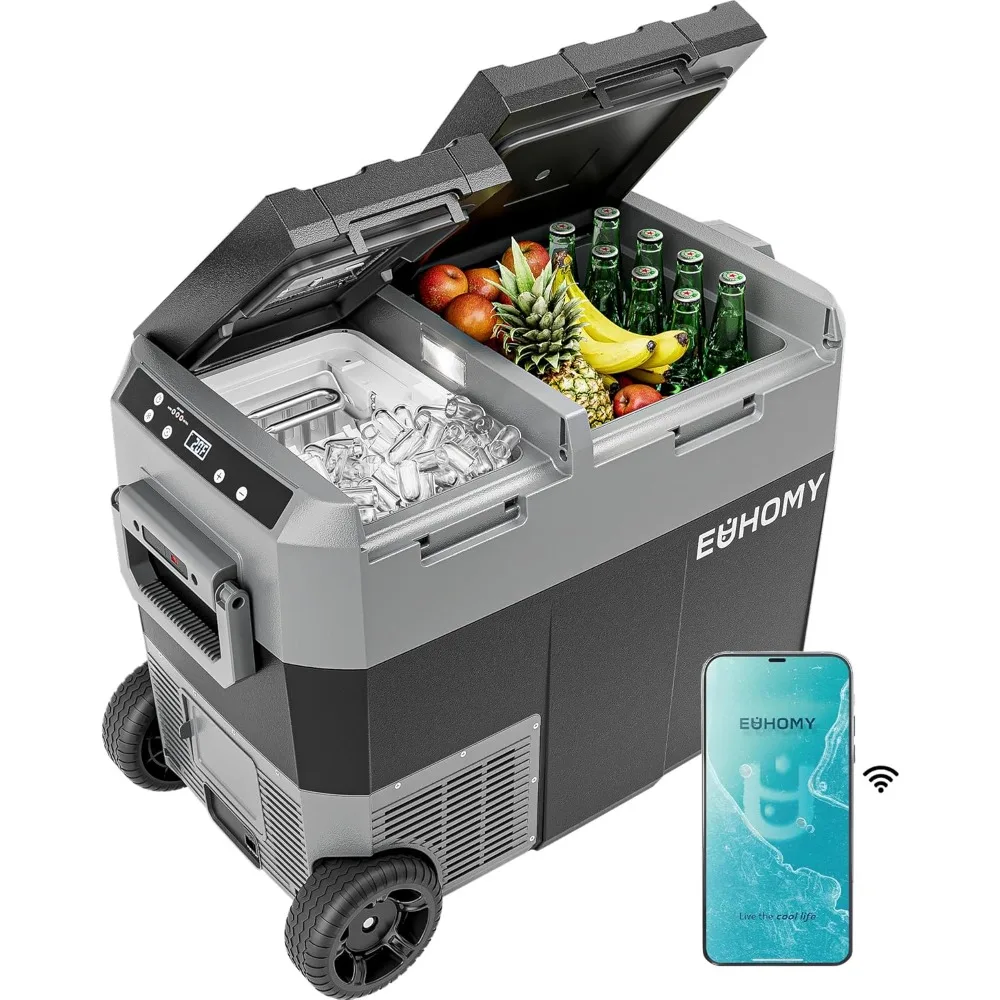 

12 Volt Refrigerator with Ice Maker, 48QT(45L) Electric Cooler Usable Battery Dual Zone, Car Refrigerator APP Control, 12V Frid