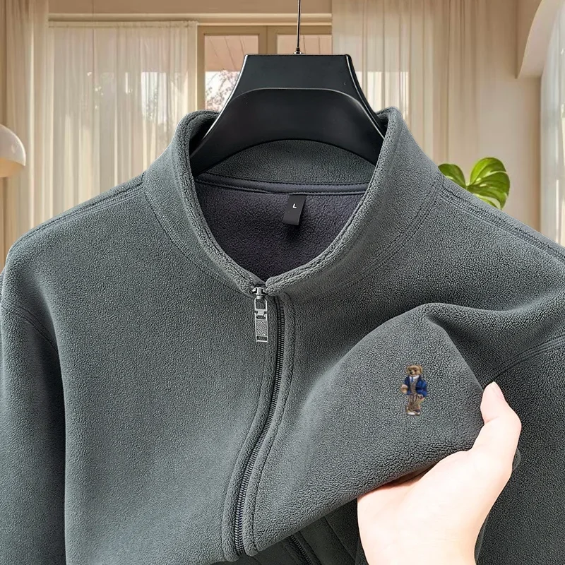 Fashion Brand 2026 Autumn and Winter New Men' Velvet Warm Zipper Cardigan Exquisite Embroidery Stand Up Collar Jacket