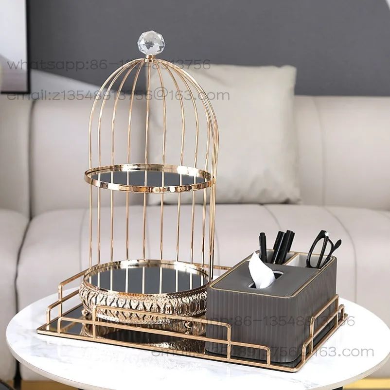 Double-layer storage rack, gold light luxury mirror texture, home porch, dresser, chest cabinet decorative storage  ornament