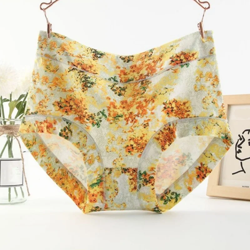 

Pure Cotton Printed Underwear High Waist Large Size Summer Thin Briefs Sissy Comfortable Soft Breathable Couple's Panties