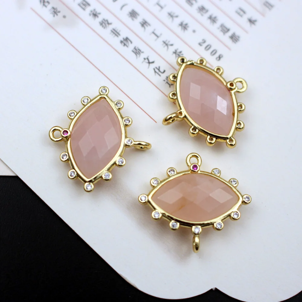 10pcs Faceted Marquise Shape Natural Rose Quartz Blue Amazonite Stone CZ Charms Double Hole Connectors Pendant DIY Crafts view 3